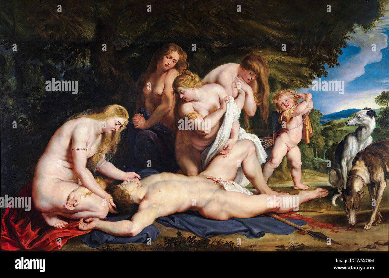 Peter Paul Rubens, la Morte di Adone (con Venere, Cupido, e le Tre Grazie), pittura, 1614 Foto Stock