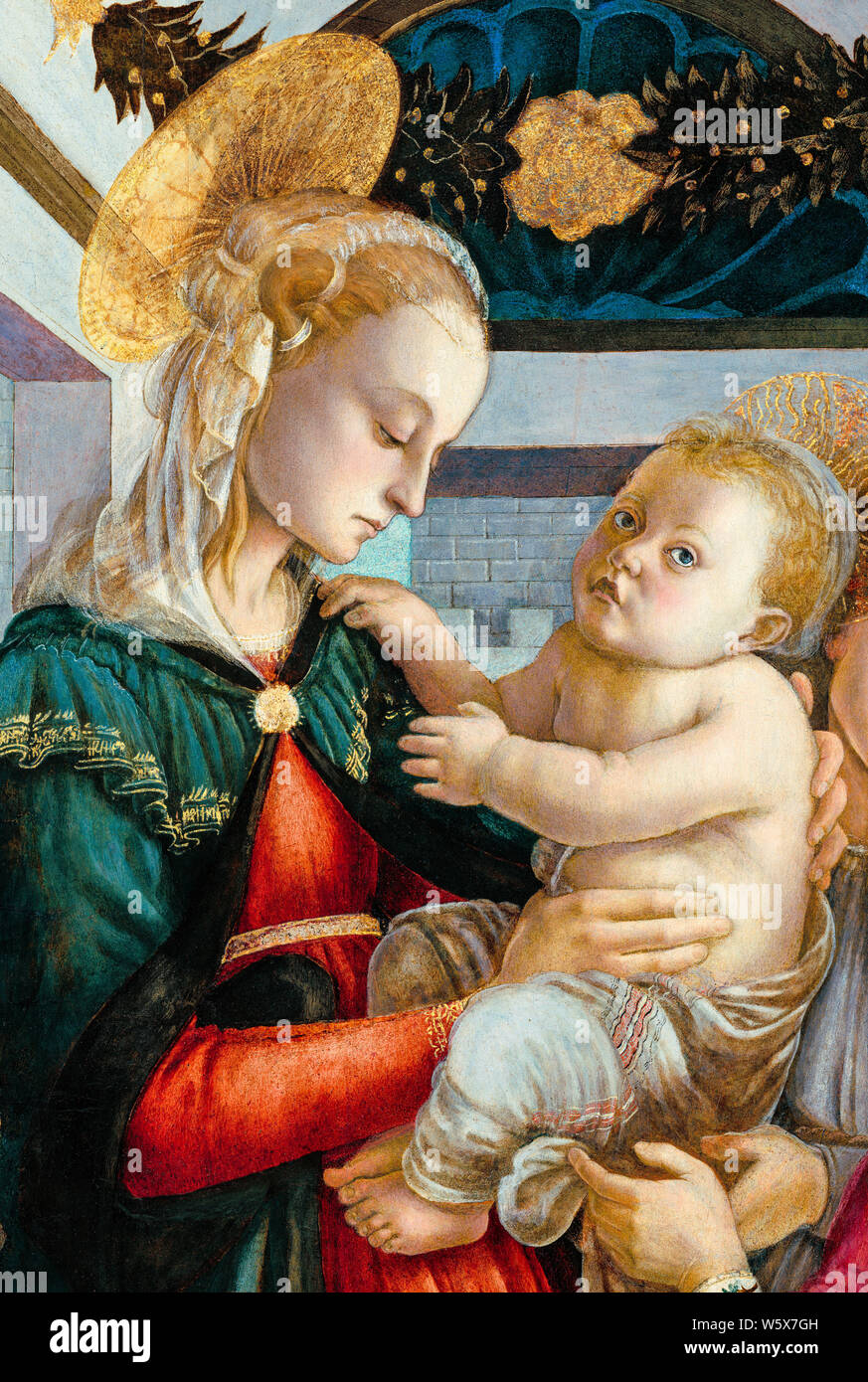 Sandro Botticelli, pittura dettaglio, Madonna col Bambino e due angeli,  1465-1470 Foto stock - Alamy