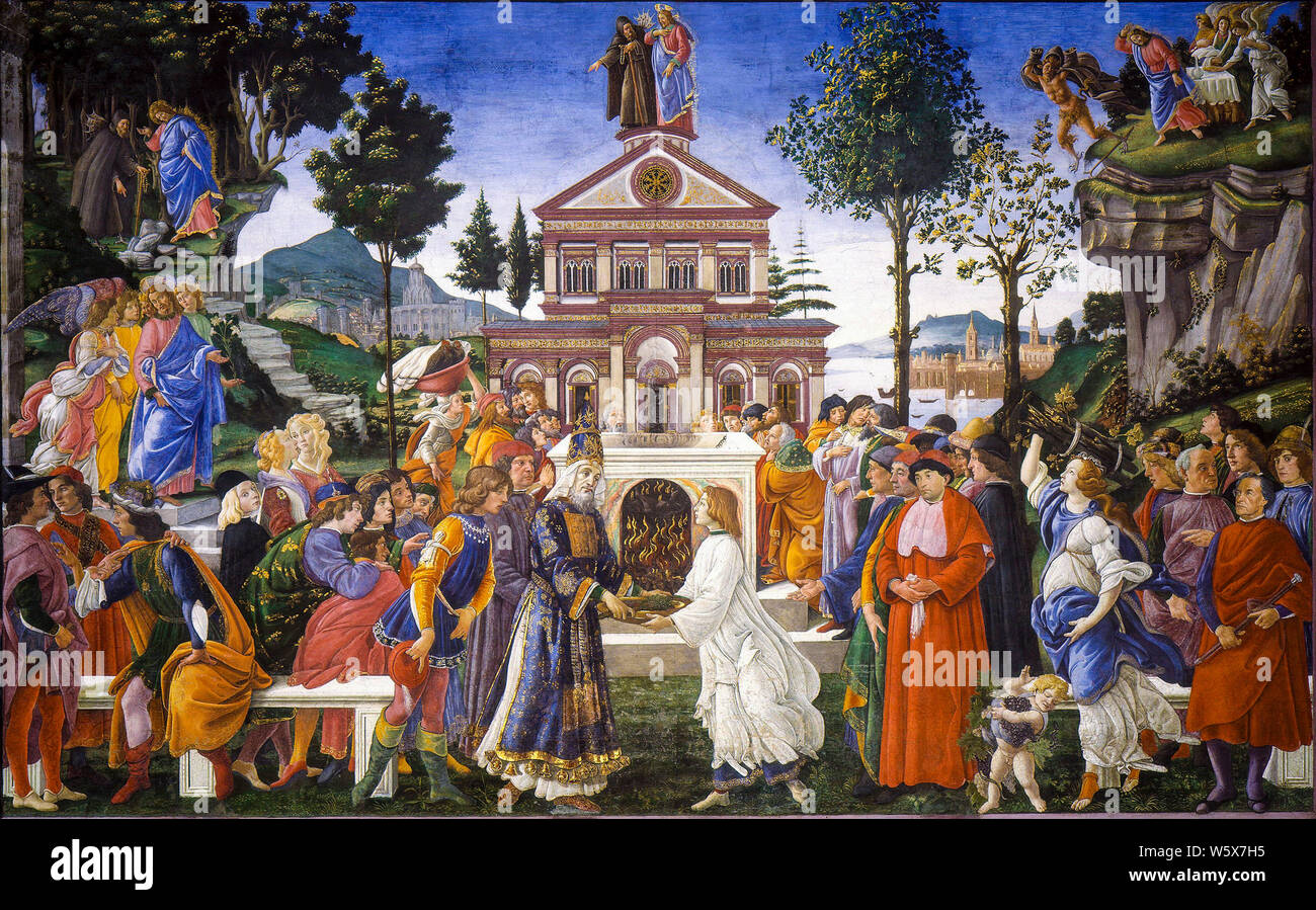 Sandro Botticelli, le tentazioni di Cristo, affresco, 1481-1482 Foto Stock