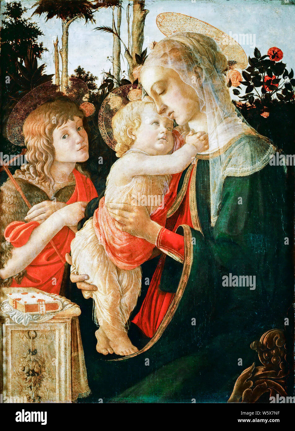Sandro Botticelli, Madonna con il Bambino e i giovani di San Giovanni Battista, pittura, 1470-1475 Foto Stock