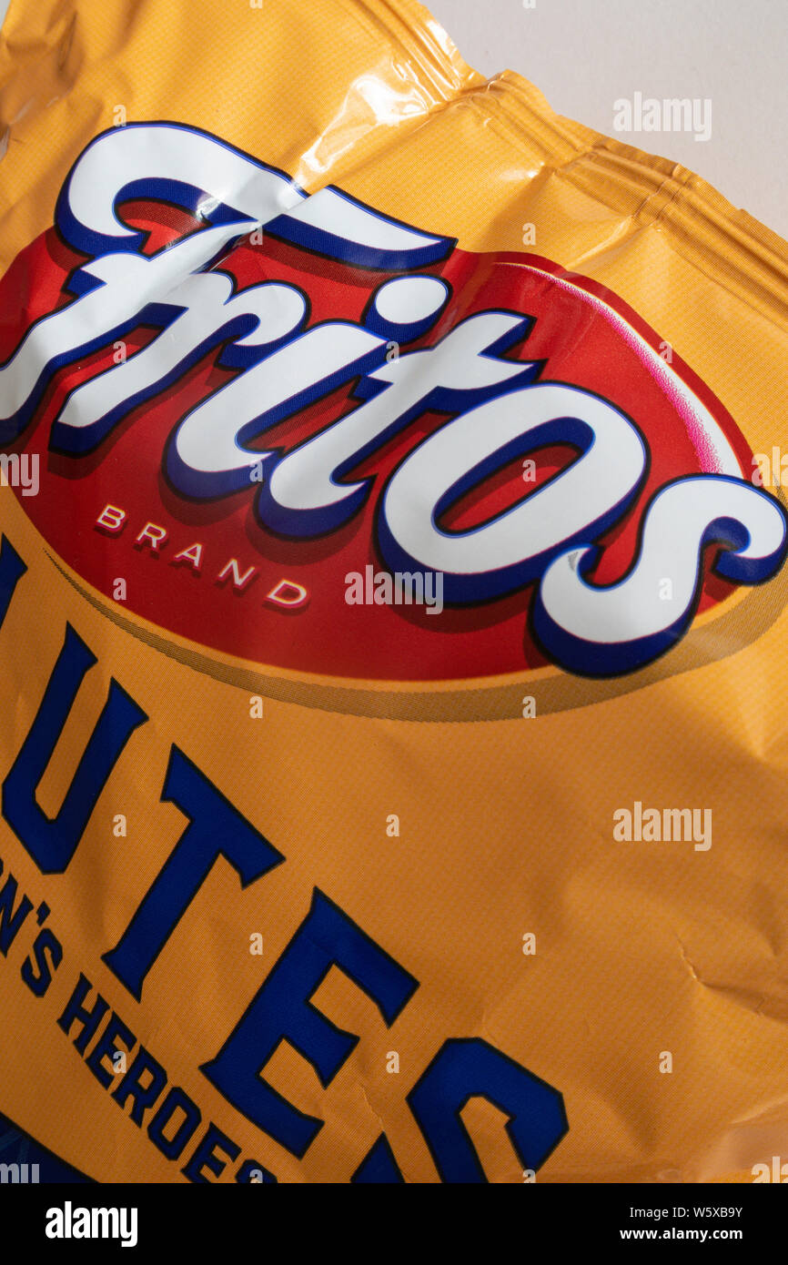 Close up Fritos corn chips Pacage e Logo, STATI UNITI D'AMERICA Foto Stock