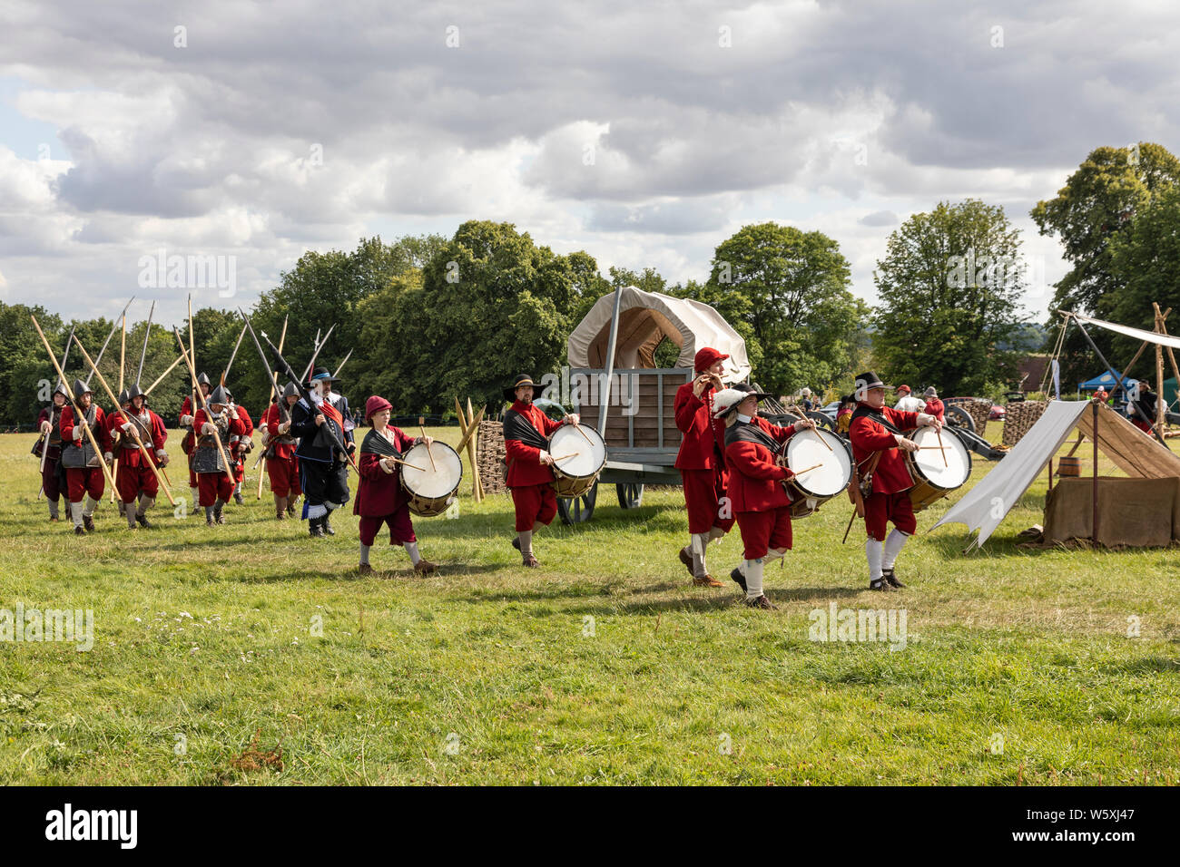 English Civil War Society - la battaglia di Marlborough sulla Marlborough Common, Wiltshire, Inghilterra, Regno Unito Foto Stock