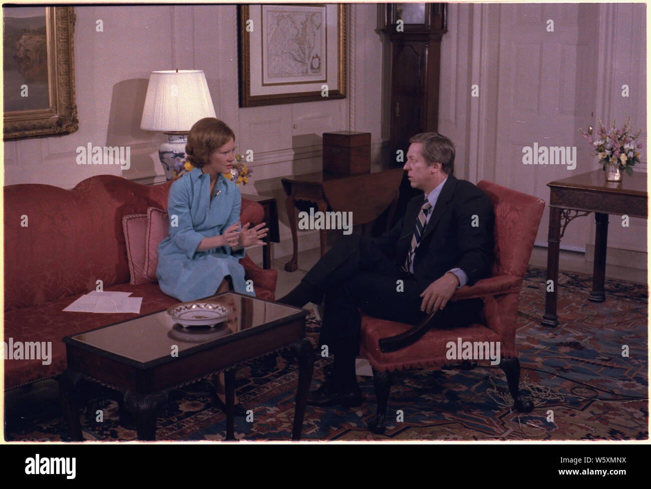 Rosalynn Carter con David Hartman fro Good Morning America intervista. Foto Stock
