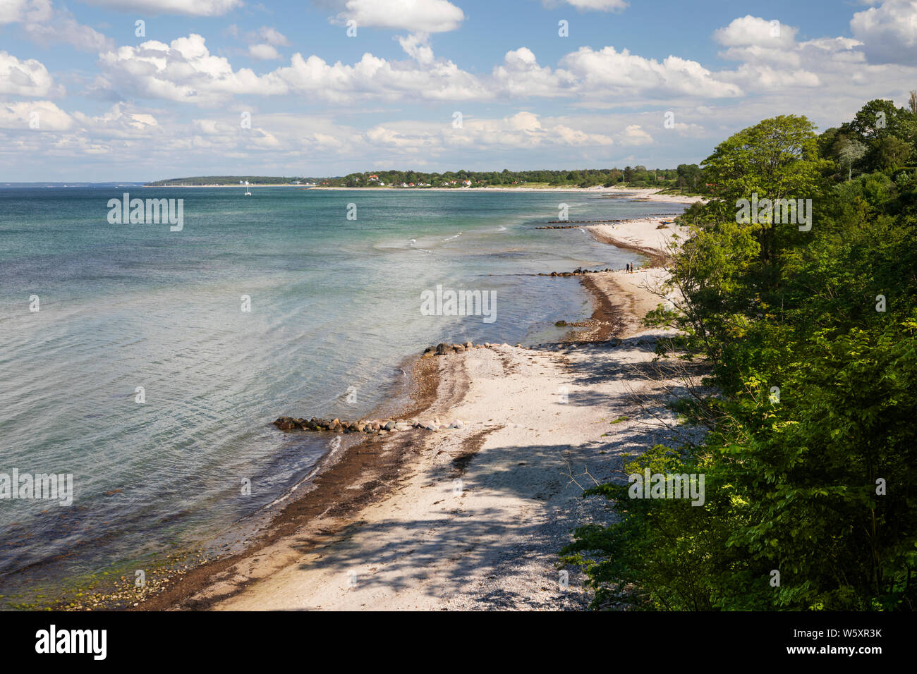 Vista sulla spiaggia Munkerup guardando verso sud-est verso Dronningmolle, Munkerup, Regione Hovedstaden, Zelanda, Danimarca, Europa Foto Stock