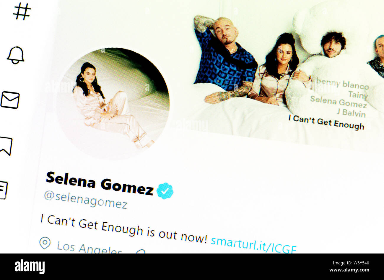 Pagina su Twitter (luglio 2019) : Selena Gomez - cantante americana Foto Stock