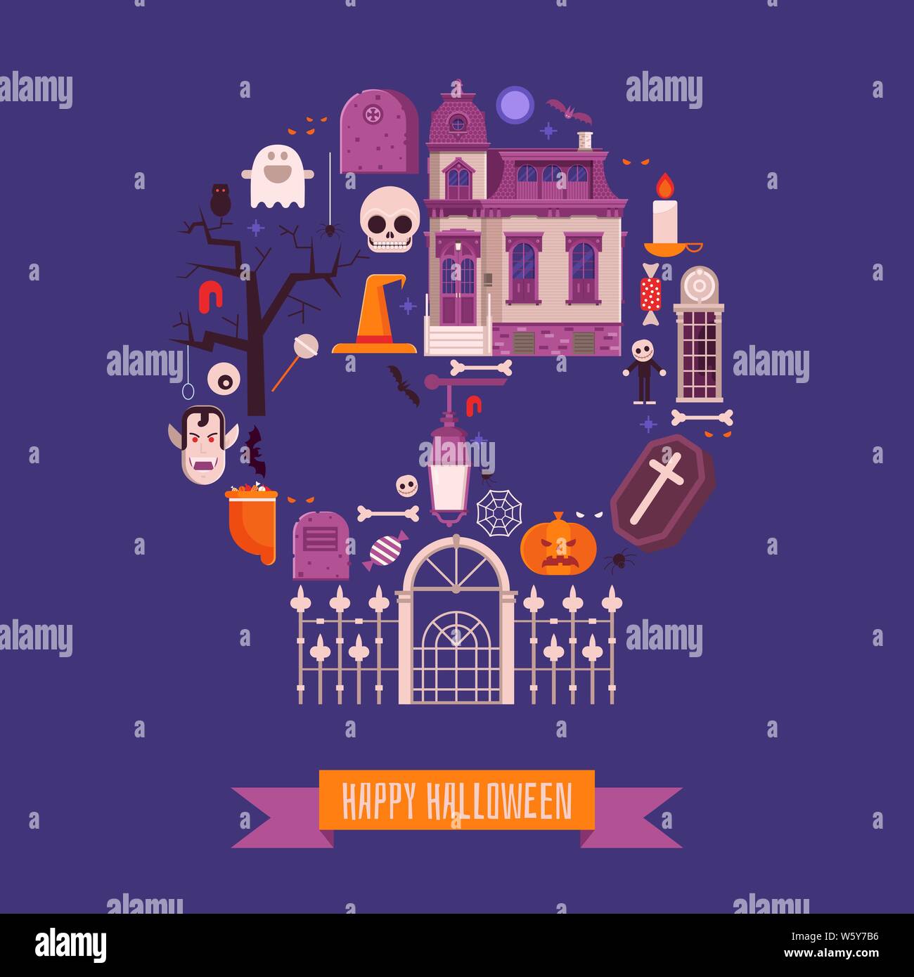 Happy Halloween Night Stampa o carte di progettazione Illustrazione Vettoriale