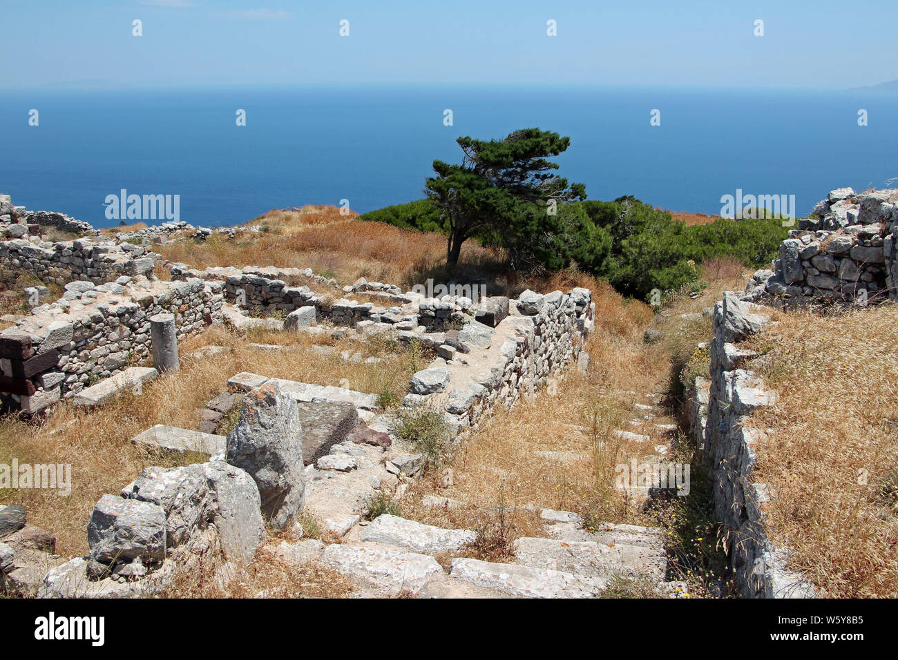 I Ruderi della Antica Thera a Santorini, Grecia Foto Stock