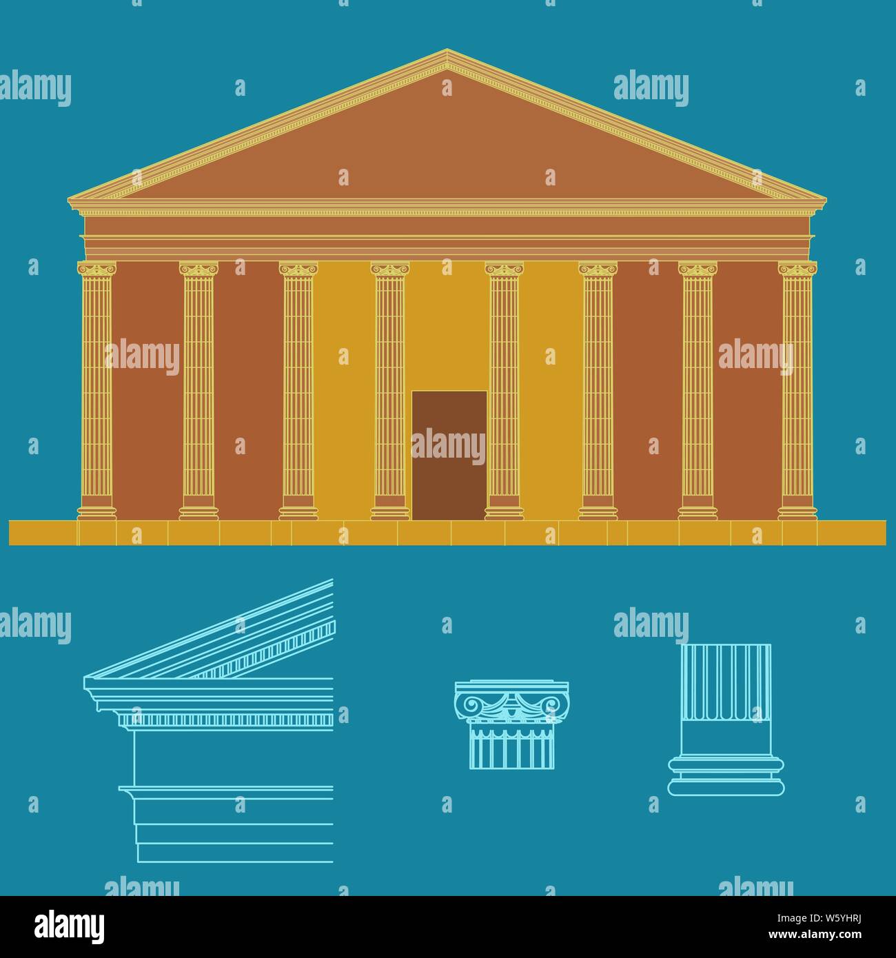 Illustrazione Vettoriale. Romana o il tempio greco con colonne classiche. Illustrazione Vettoriale