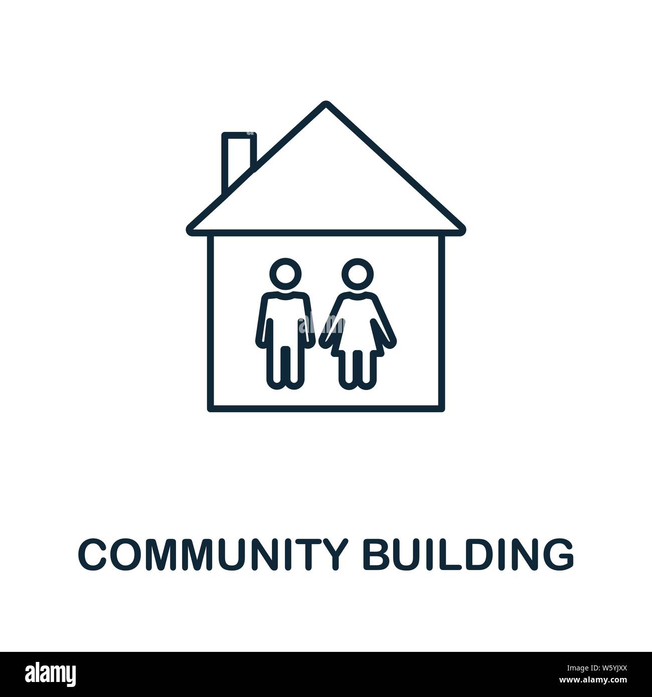 Icona del profilo della Community Building. Stile linea sottile dalla raccolta icone. Pixel Perfect Simple Element Community Building icona per web design, app Illustrazione Vettoriale