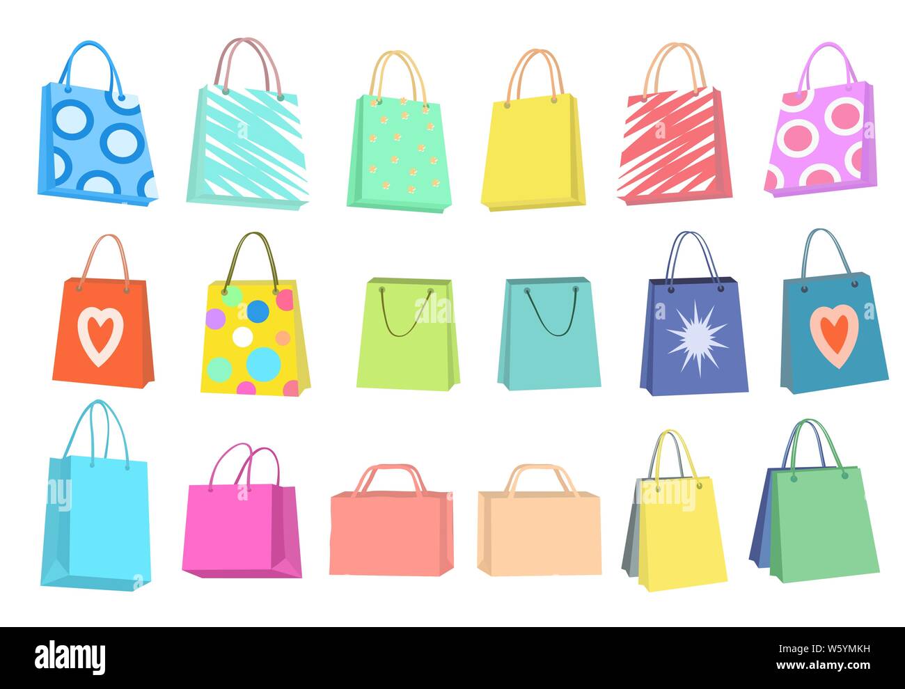 Set di multi-colore di borse per lo Shopping di diverse forme. Illustrazione Vettoriale