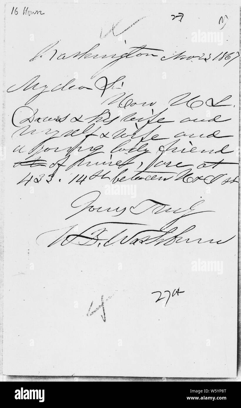 William B. Washburn Lettera Novembre 23, 1867; l'ambito e il contenuto: lettera manoscritta di William B. Washburn, governatore del Massachusetts, 1872 a 1874; U. S. Senatore, Massachusetts, 1874 a 1875. Foto Stock