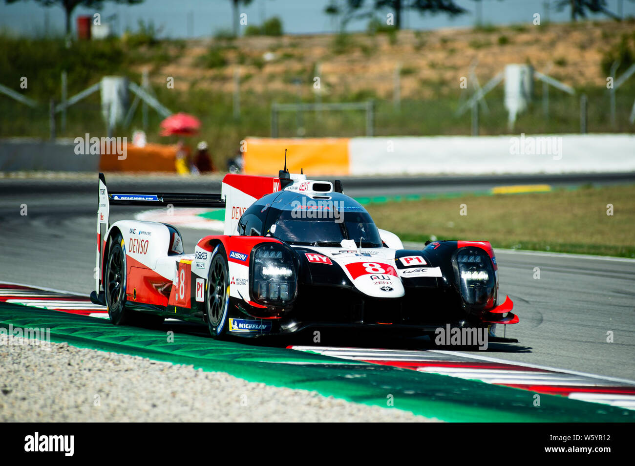 Il 23 luglio 2019, il circuito di Catalunya, Barcelona, Spagna; il prologo FIA World Endurance Championship; la Toyota TS050 ibrido di Sebastien Buemi Kazuki Nakajima e Brendon Hartley in azione Pablo Guillen / Alamy Foto Stock