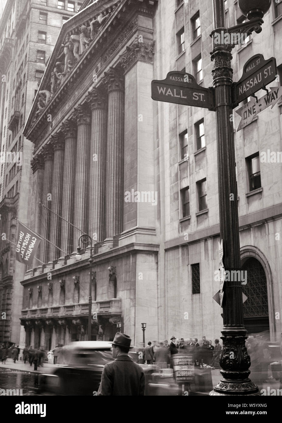 1930s 1937 anonimo imprenditore pedonale avvicina a New York Stock Exchange ANGOLO DI WALL STREET E NASSAU STREET NEW YORK STATI UNITI D'AMERICA - Q74977 CPC001 HARS libertà nord americano pedonale di successo di testa e spalle STRATEGIA DI RESISTENZA ESTERNA E POTENTE DI CONOSCENZA DELLE OPPORTUNITÀ COMPETENTE NYC OCCUPAZIONI CONCEPTUAL NEW YORK città elegante NEW YORK CITY ANONIMO MID-adulto metà uomo adulto WALL STREET 1937 avvicinando in bianco e nero di etnia caucasica VECCHIO STOCK EXCHANGE Foto Stock