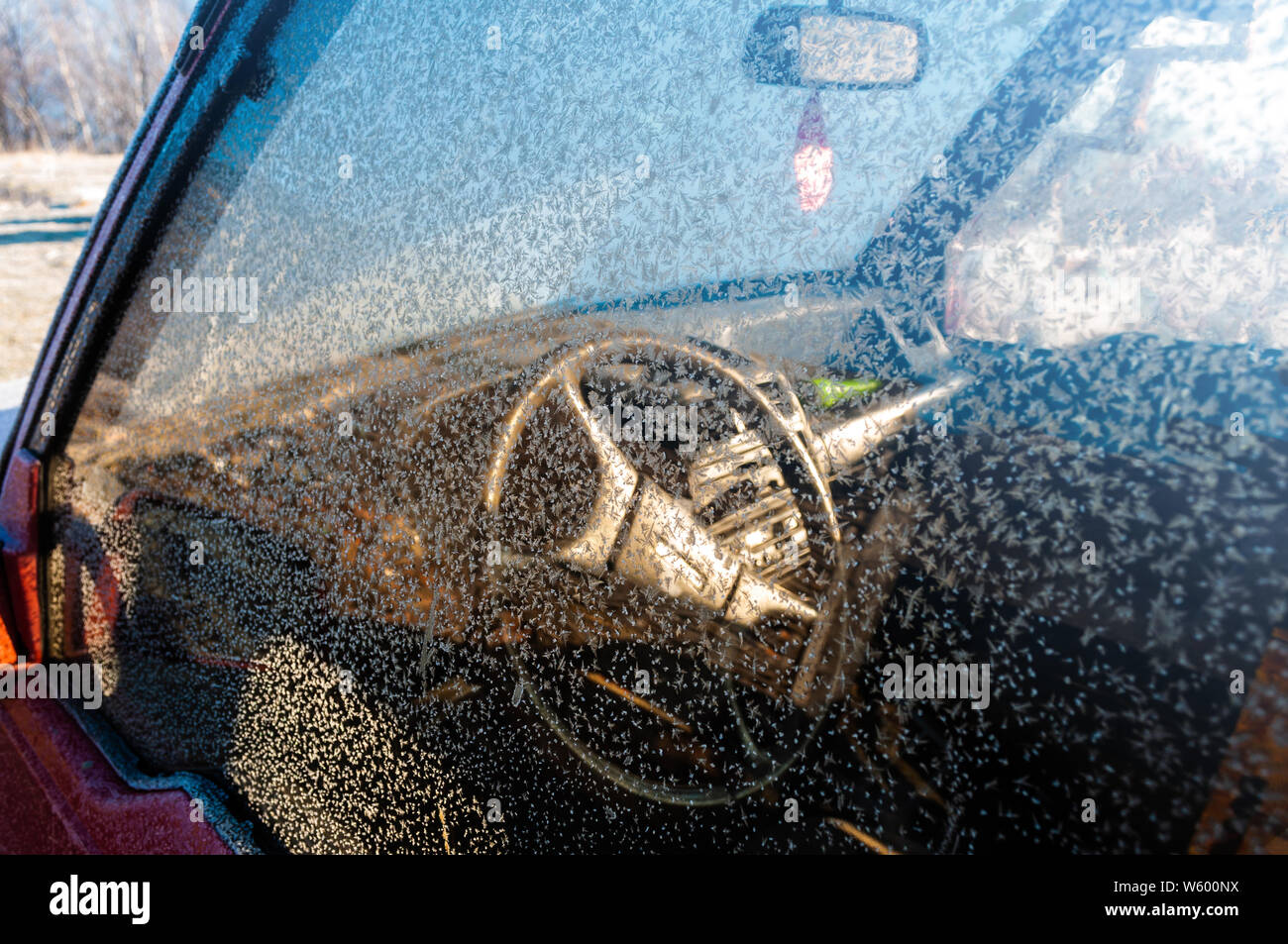 Auto classica con congelati finestre e specchi Foto Stock
