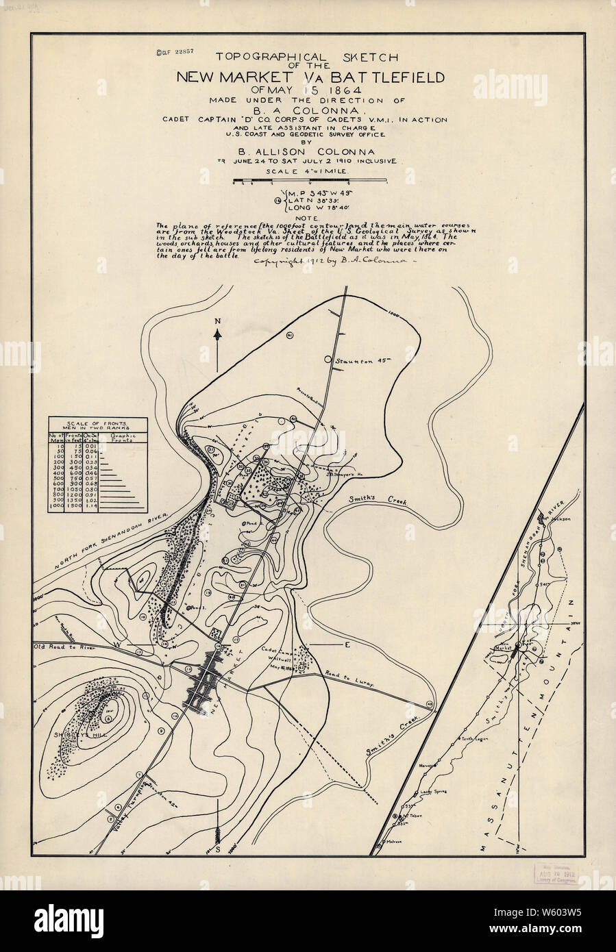 La guerra civile mappe 1863 schizzo topografico del Nuovo Mercato Va campo di battaglia di 15 maggio 1864 ricostruire e riparare Foto Stock