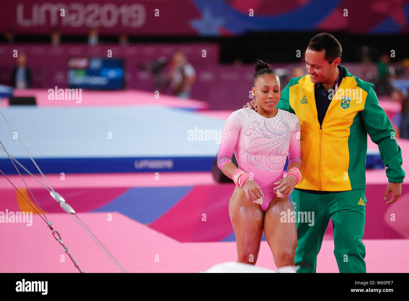 Lima, Perù. Il 30 luglio, 2019. Lorrane brasiliano OLIVEIRA durante il test finale di barre asimmetrica di ginnastica artistica del PanAmericano Lima 2019 giochi. Credito: Marcelo Machado de Melo/FotoArena/Alamy Live News Foto Stock