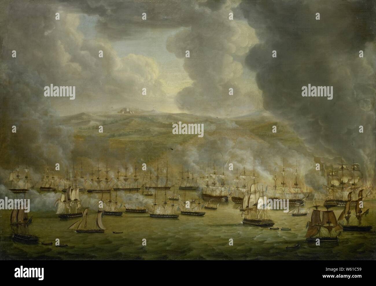 De aanval van het verenigd Engels-Nederlands eskader op Algeri, 1816 Foto Stock