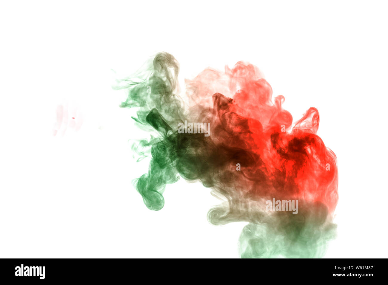 Rosso e verde macchia di inchiostro di fumo su sfondo bianco. Stampe per abiti Foto Stock