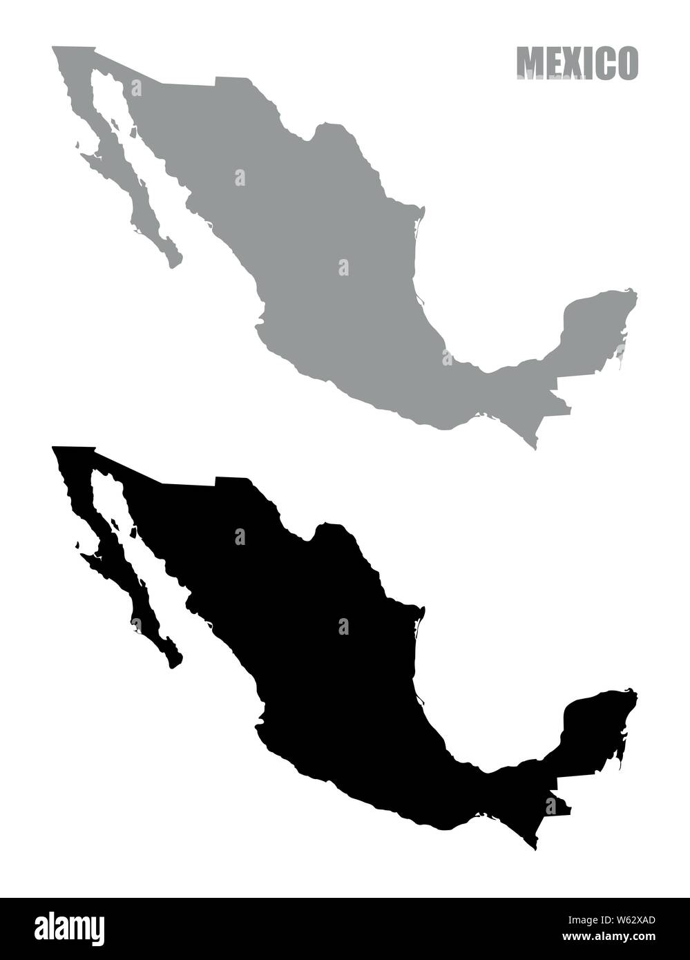 Messico mappe silhouette isolati su sfondo bianco Illustrazione Vettoriale