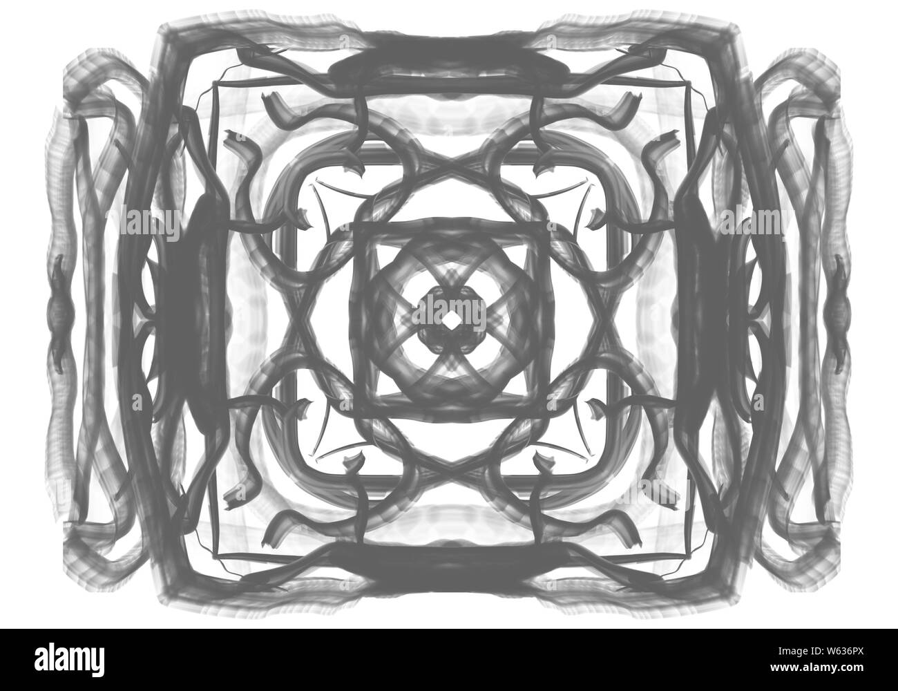 Grigio scuro disegnato a mano retrò acquerello squadrato ornamento mandala tile pattern su sfondo bianco Foto Stock