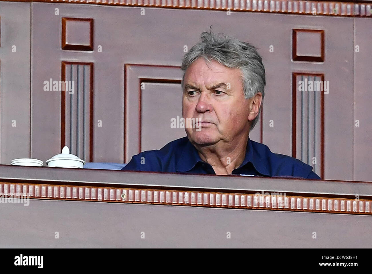 Dutch football manager e ex giocatore Guus Hiddink è raffigurato al team CFA Cina torneo internazionale di calcio giovanile 2018 nella città Qujing, s Foto Stock