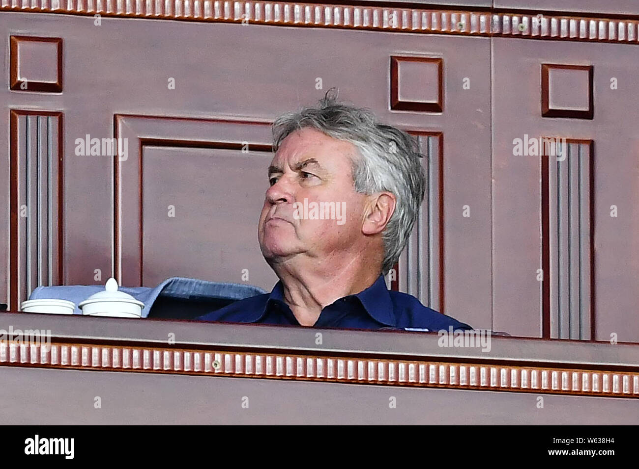 Dutch football manager e ex giocatore Guus Hiddink è raffigurato al team CFA Cina torneo internazionale di calcio giovanile 2018 nella città Qujing, s Foto Stock