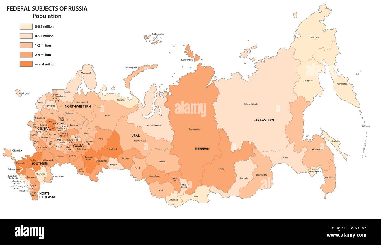 Mappa della popolazione dei soggetti federali della Russia Illustrazione Vettoriale