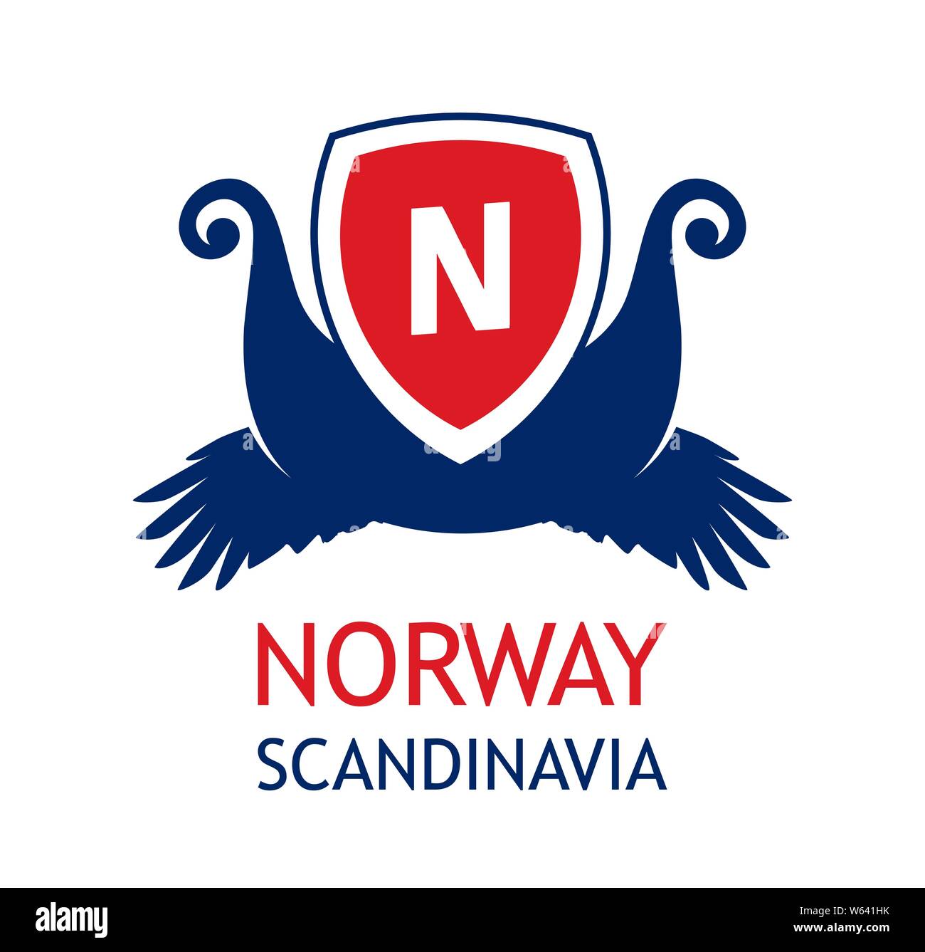 Logo per la società di viaggi per organizzare crociere sul mare in Scandinavia e Norvegia - Emblema di colore del norvegese bandiera nazionale. Illustrazione Vettoriale