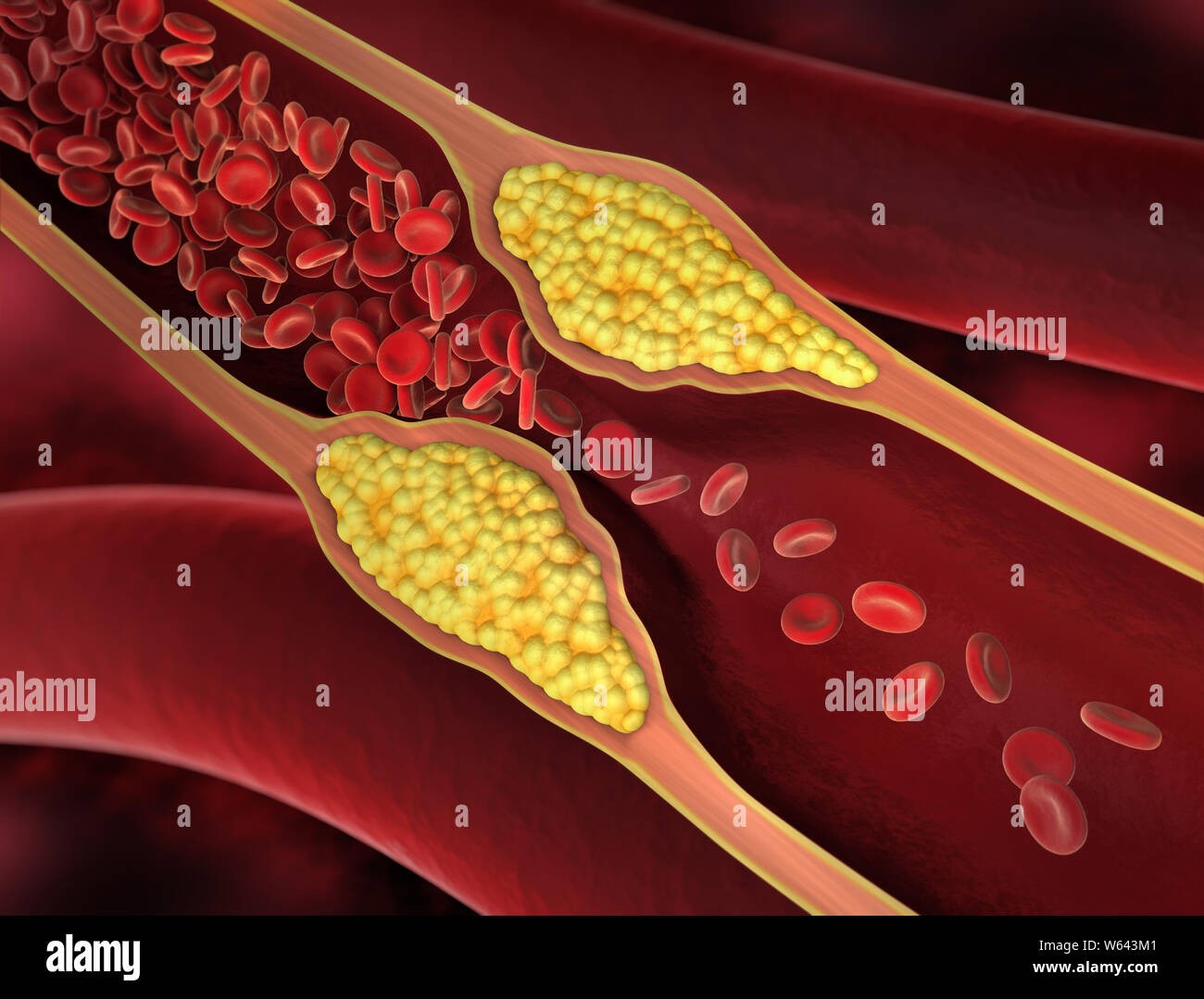Le cellule rosse del sangue - restringimento all'interno di un vaso sanguigno - eritrocita 3D illustrazione Foto Stock