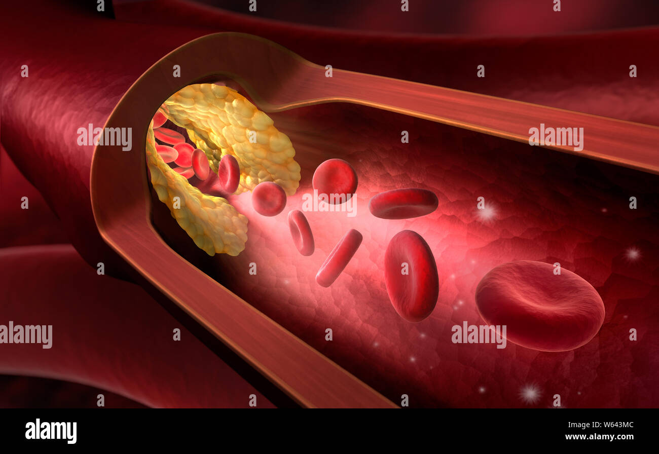 Le cellule rosse del sangue - restringimento all'interno di un vaso sanguigno - eritrocita 3D illustrazione Foto Stock