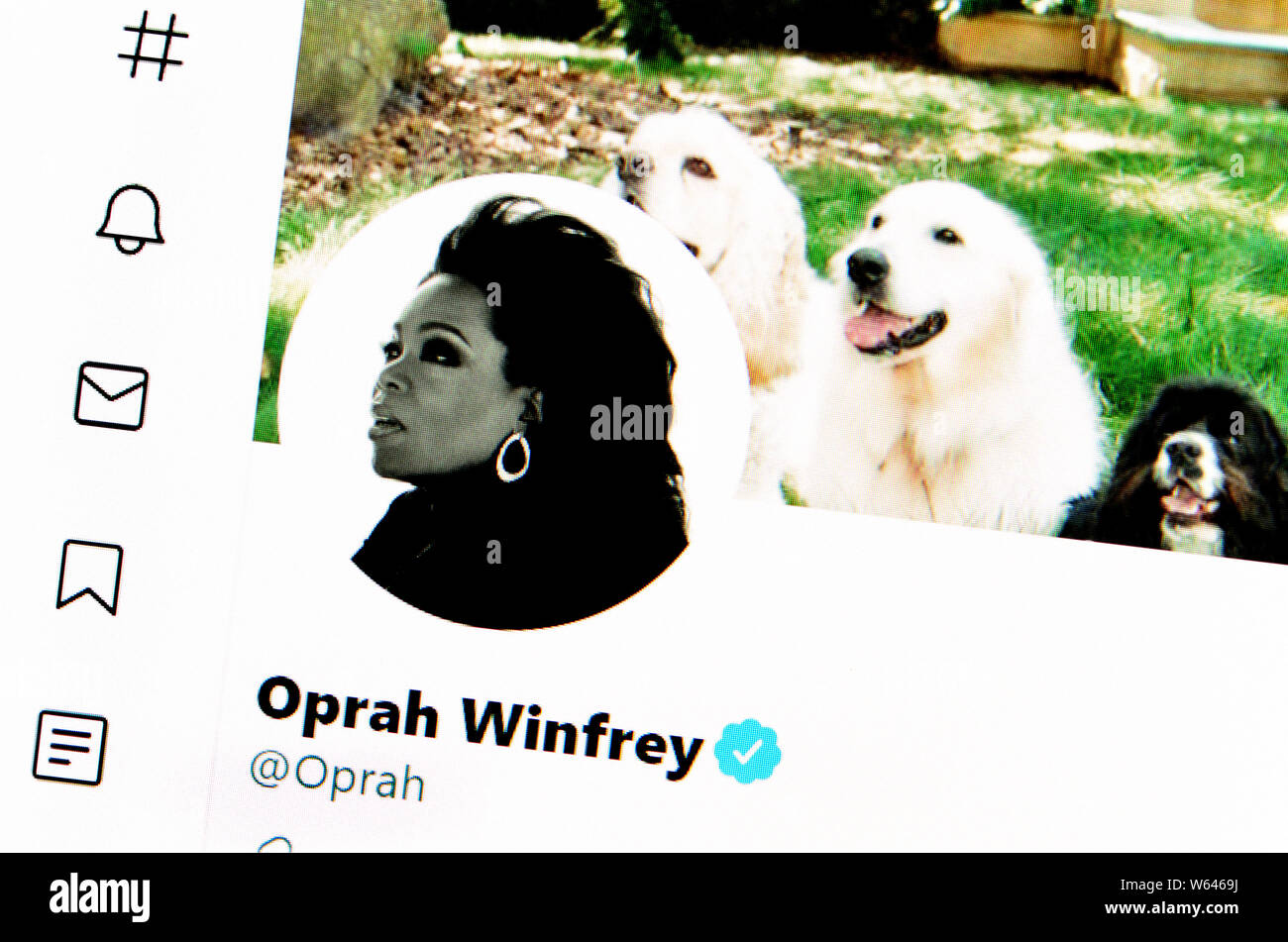 Pagina su Twitter (luglio 2019) Oprah Winfrey - media americani titolare, talk show host, attrice, produttore e filantropo Foto Stock