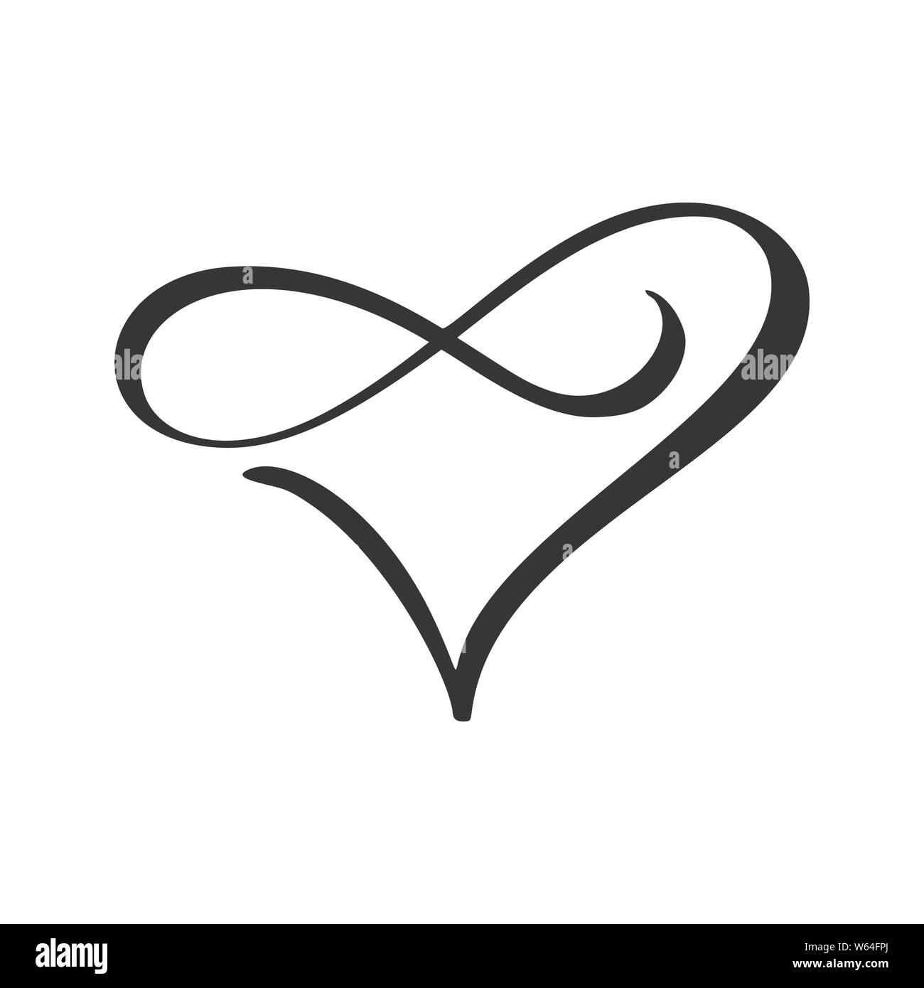 Vettore cuore nero con segno d'infinito. Icona su sfondo bianco. Illustrazione simbolo romantica legata, join, amore, passione e matrimonio. Modello per t Illustrazione Vettoriale
