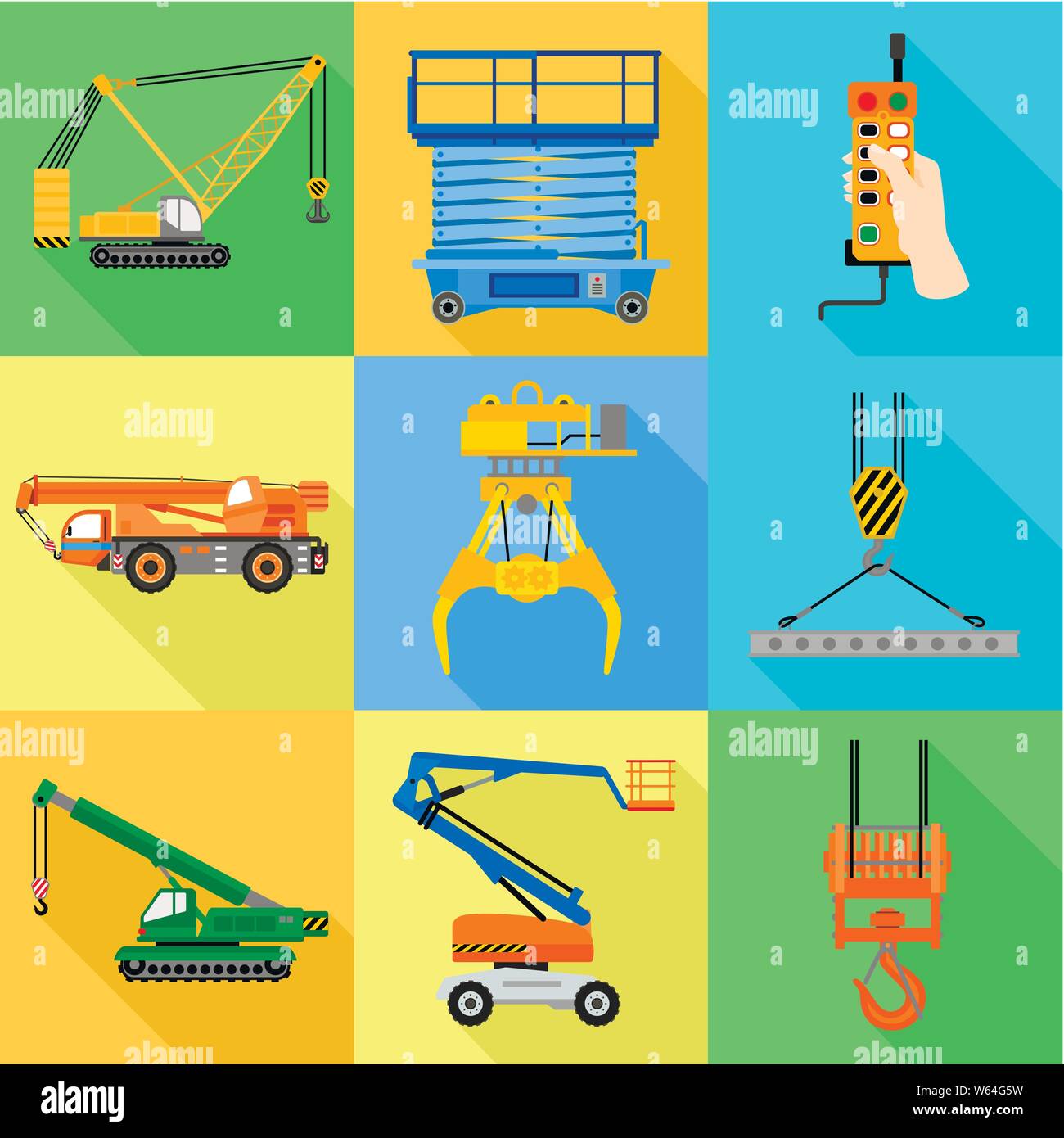 Attrezzatura di sollevamento icon set. Set piatto di 9 apparecchiature di sollevamento icone vettoriali per il web design isolato su sfondo bianco Illustrazione Vettoriale