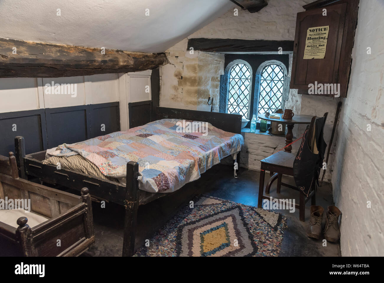 Folk Museum Shibden Hall. Un lavoratore immobiliare la camera da letto. Foto Stock