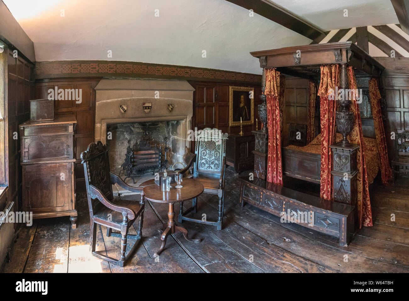 La camera rossa Shibden Hall. Tester di quercia bed. Foto Stock