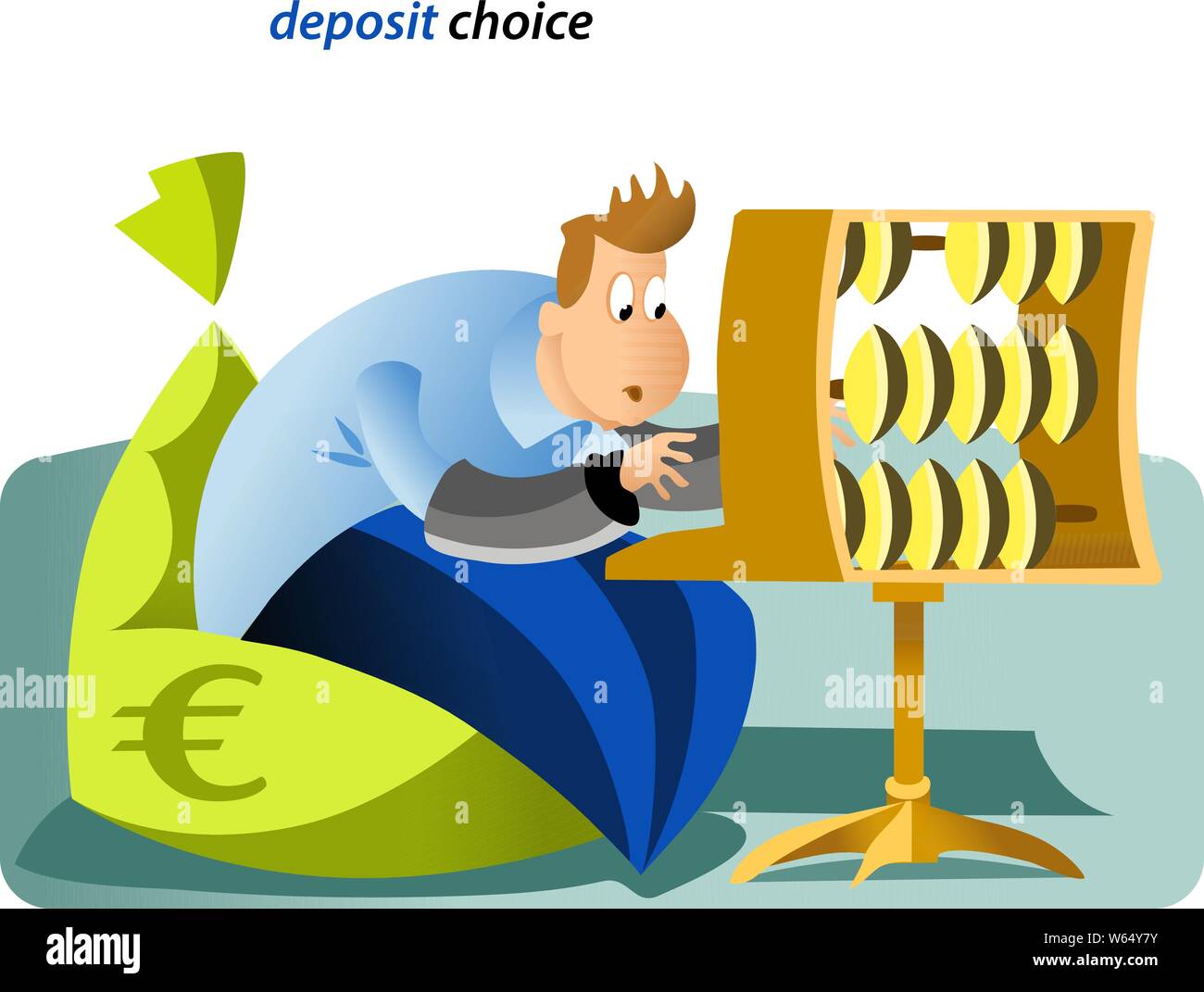 Illustrazione Vettoriale con un cartoon banca dipendente, nell'immagine di un ragioniere contando gli account. Si tratta di un uomo bianco che simbolicamente calcola ho Illustrazione Vettoriale