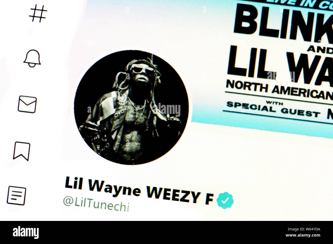 Pagina su Twitter (luglio 2019) Lil Wayne (Dwayne Michael Carter Jr.) rapper americano Foto Stock