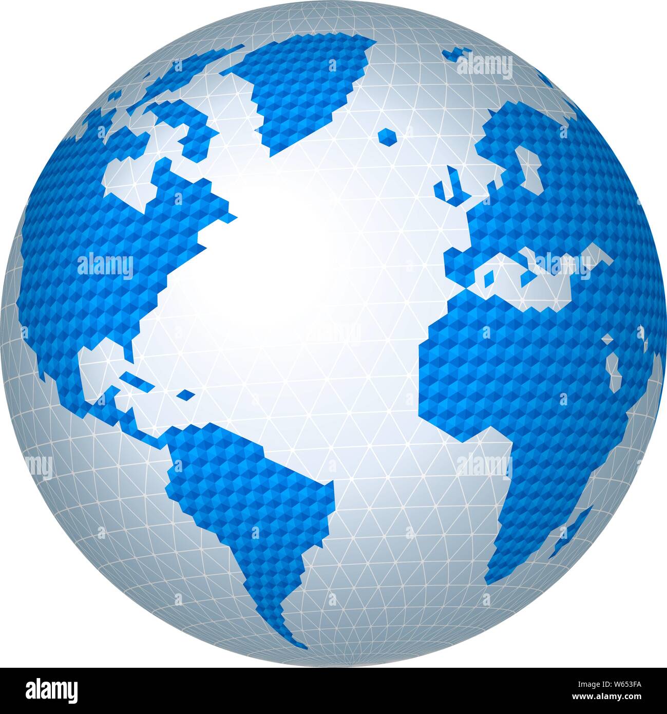 Illustrazione Vettoriale. Esagonale a ristretto mondo immagine mappa in toni di blu. Illustrazione Vettoriale