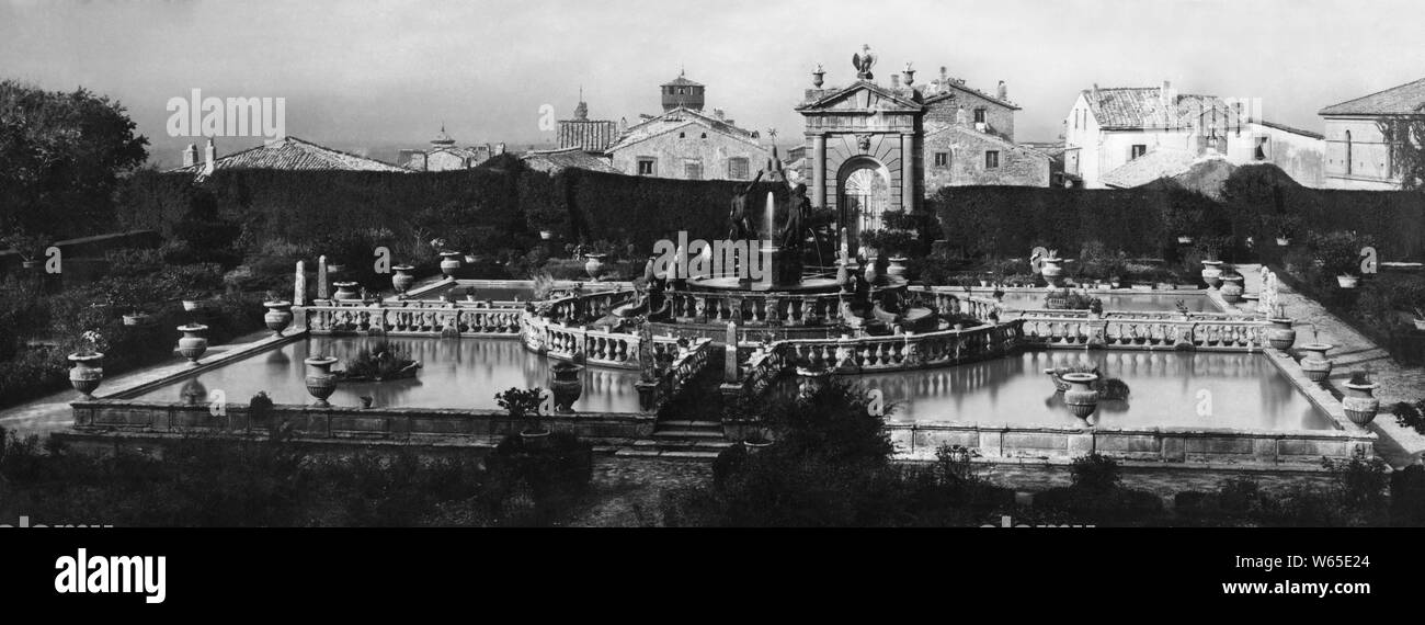Giardini di Villa Lante di Bagnaia, Viterbo, 1910 Foto Stock