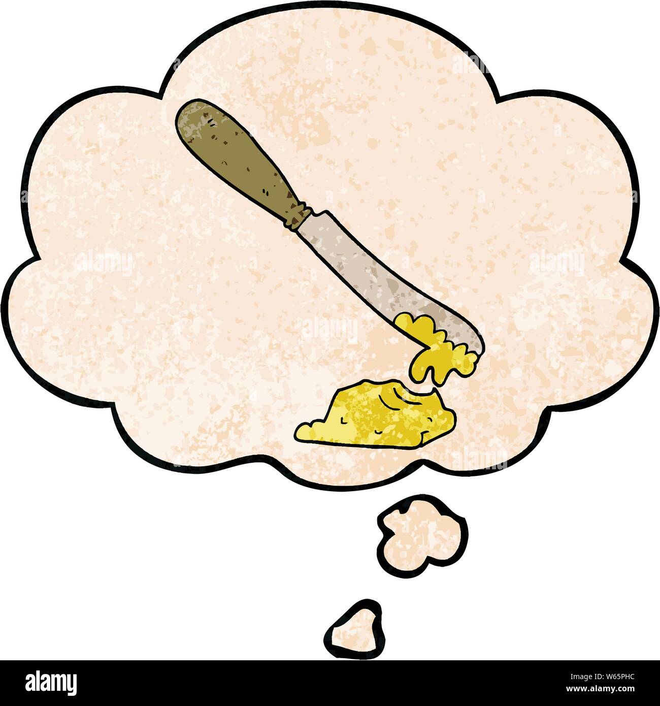Cartoon spalmatura a coltello burro con bolle di pensiero in grunge stile di tessitura Illustrazione Vettoriale