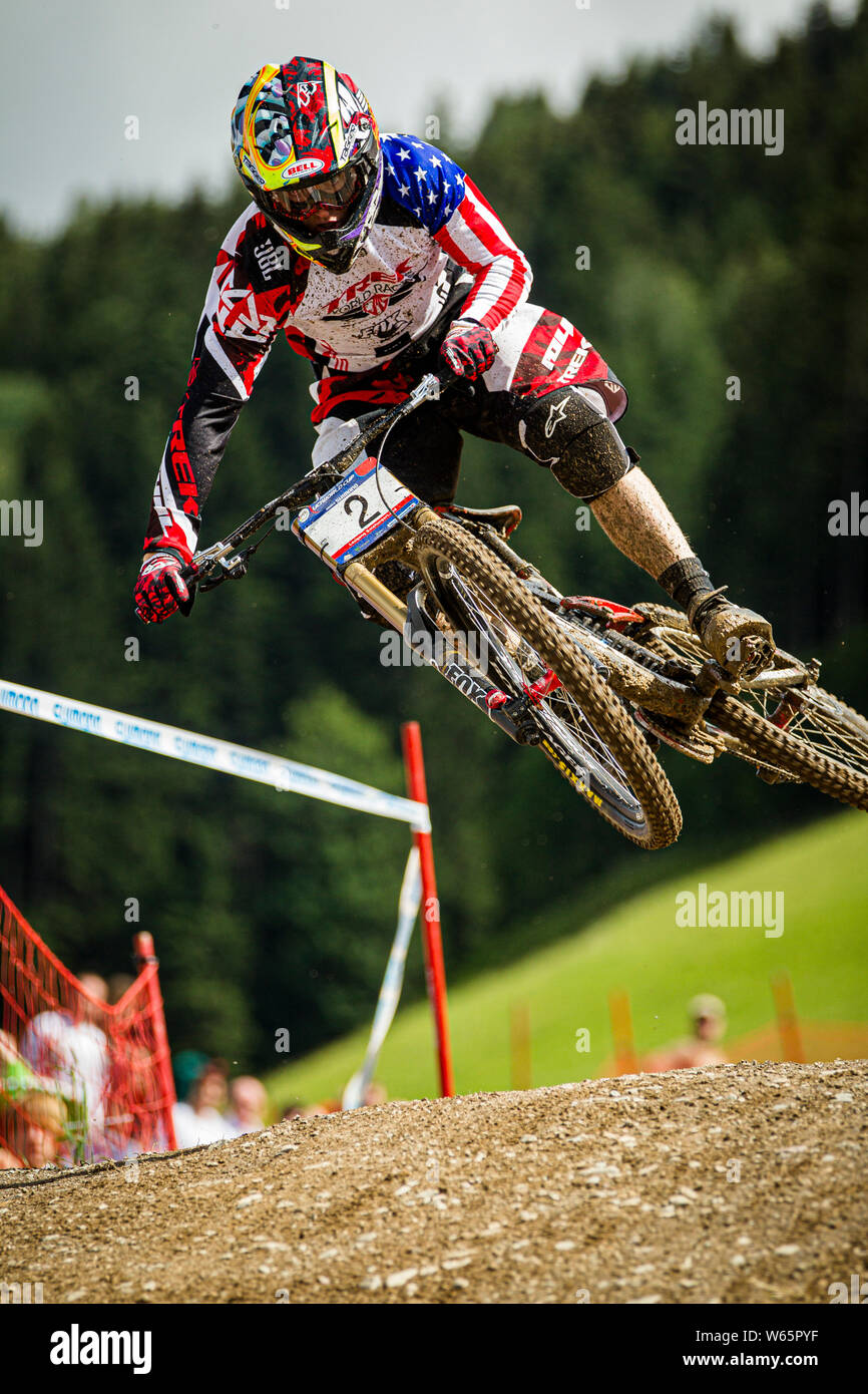 Giugno 12, 2011 - Leogang, Austria. Aaron Gwin presso UCI Mountain Bike World Cup. Foto Stock
