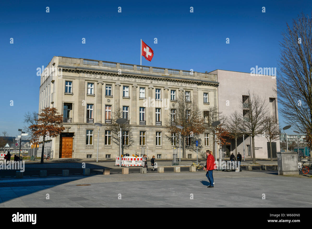 Schweizerische Botschaft, Otto-von-Bismarck-Allee, nel quartiere Mitte di Berlino, Deutschland Foto Stock
