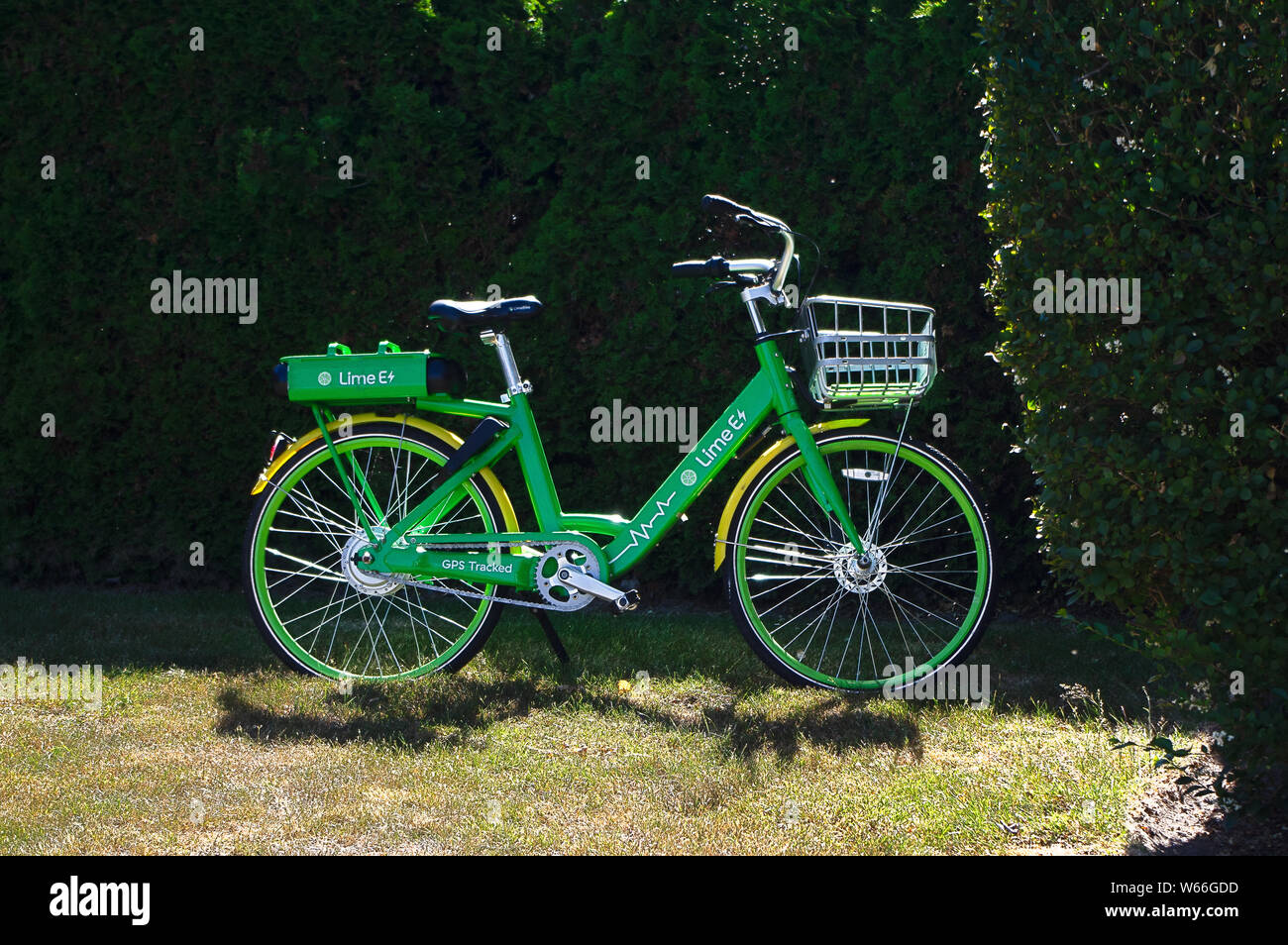 Seattle, Stati Uniti d'America - 15 Giugno 2019: Un elettrico e bici a Madison Park, sul bordo del lago Washington, Seattle Foto Stock