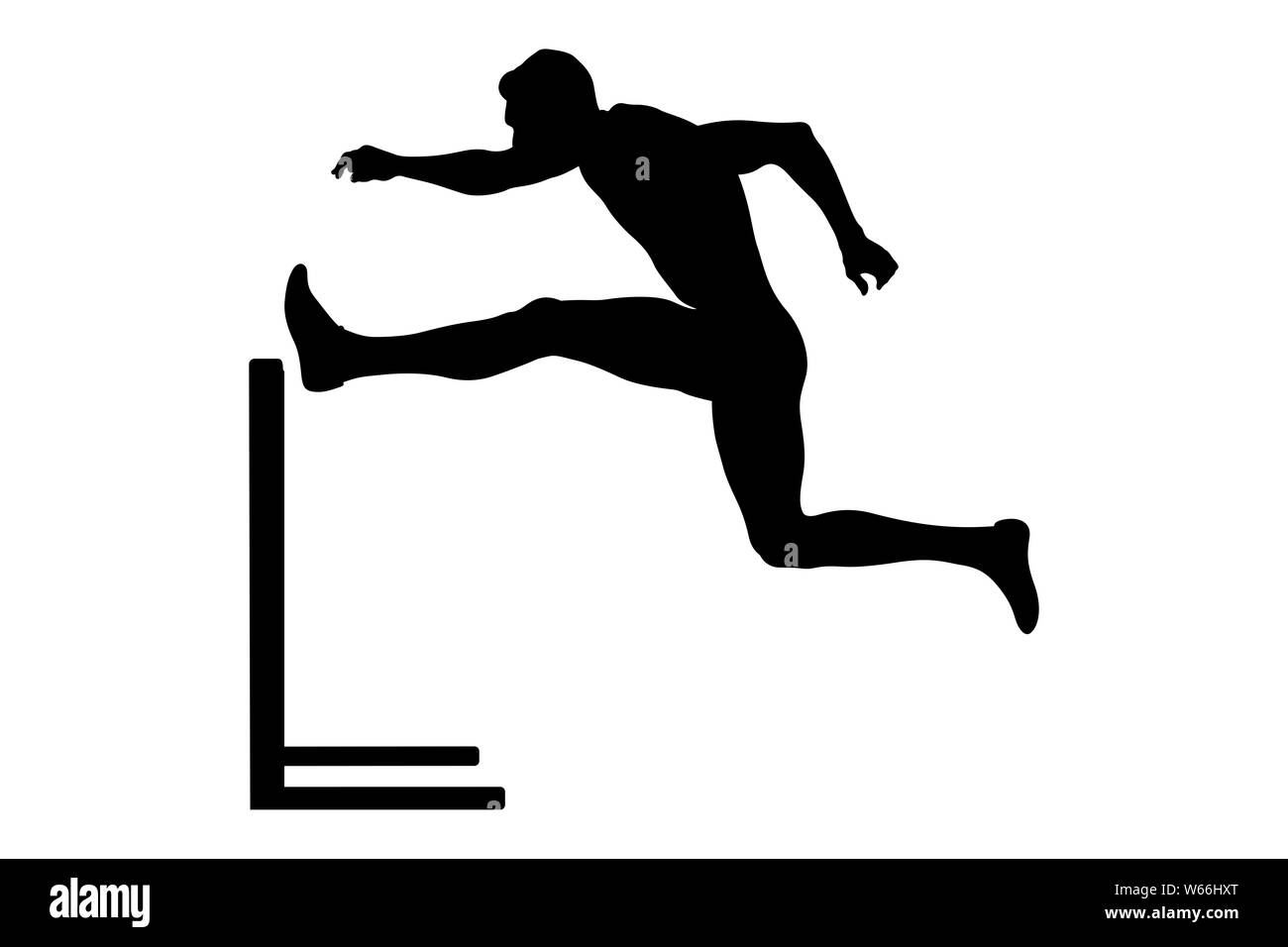 Gli uomini atleta runner run ostacoli attacco silhouette nera Foto Stock