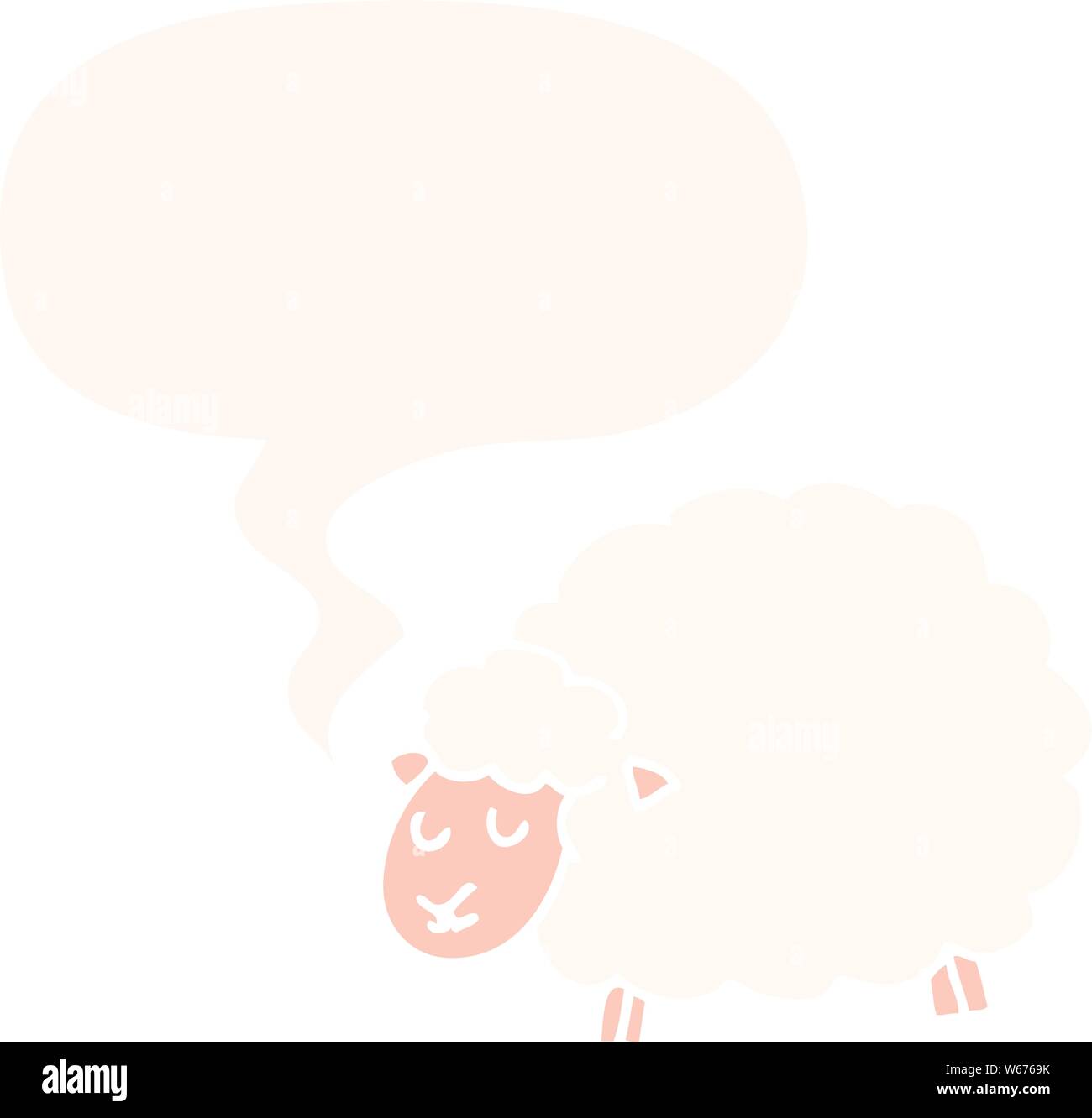 Cartoon pecora con discorso bolla in stile retrò Illustrazione Vettoriale
