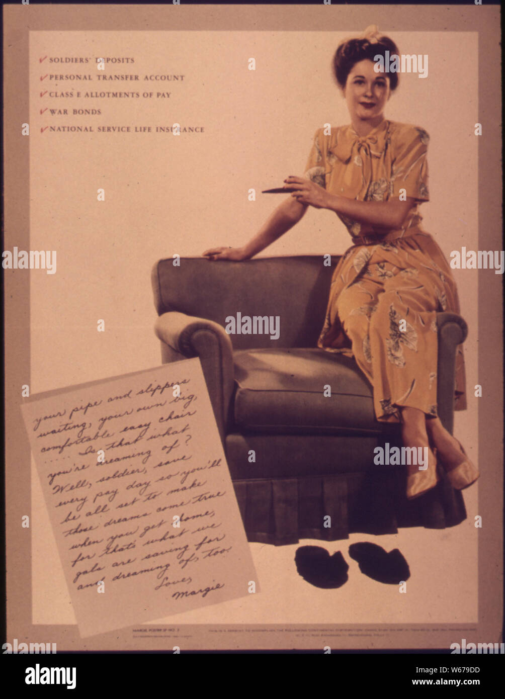 Margie poster n. 3 - Lettere di soldati relativa dei soldati, depositi di trasferimento personale account, classe e assegnazioni di pagare, Guerra obbligazioni, Servizio nazionale delle assicurazioni sulla vita Foto Stock