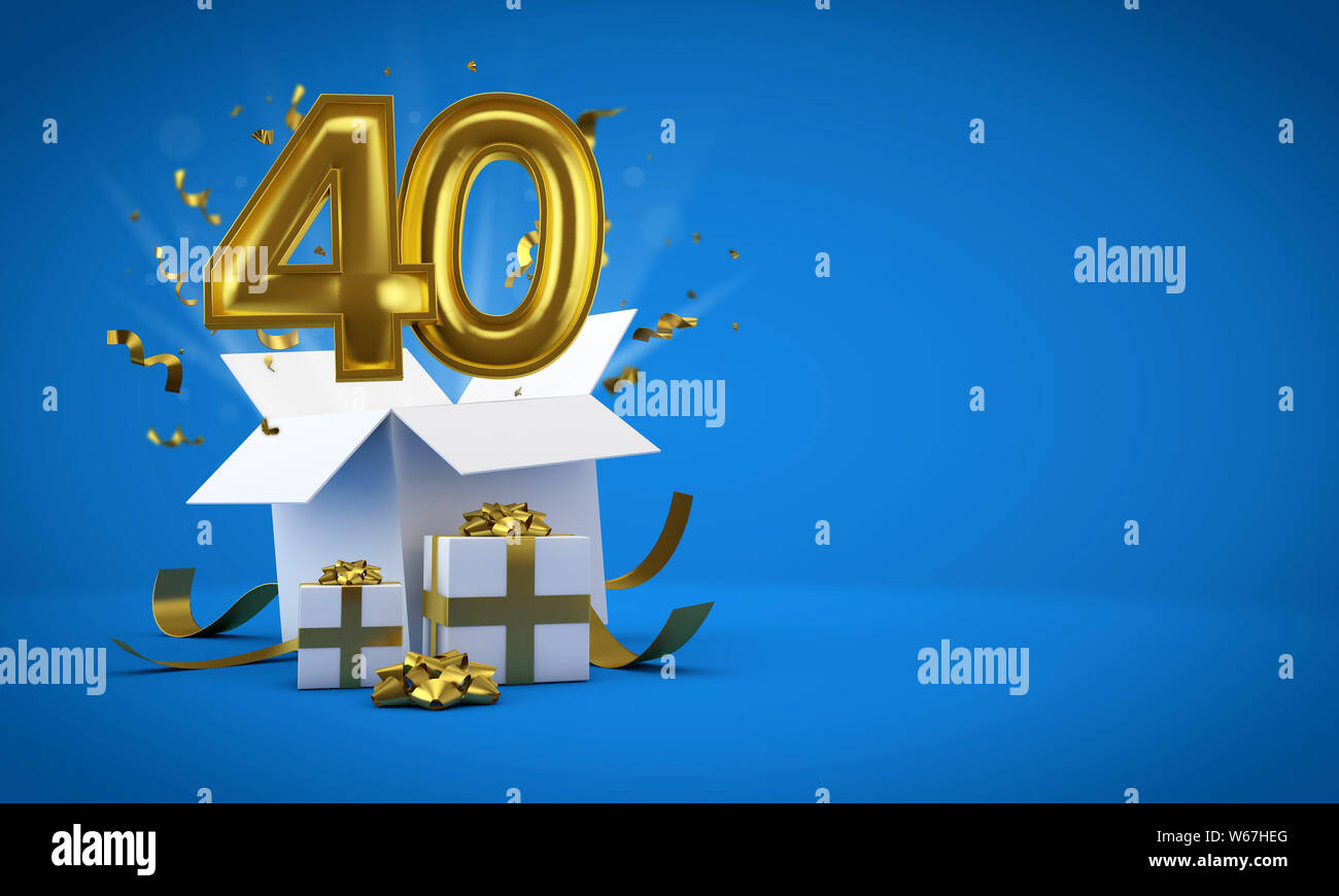 Numero 40 di esplodere da un regalo di compleanno confezione regalo. 3D Render Foto Stock