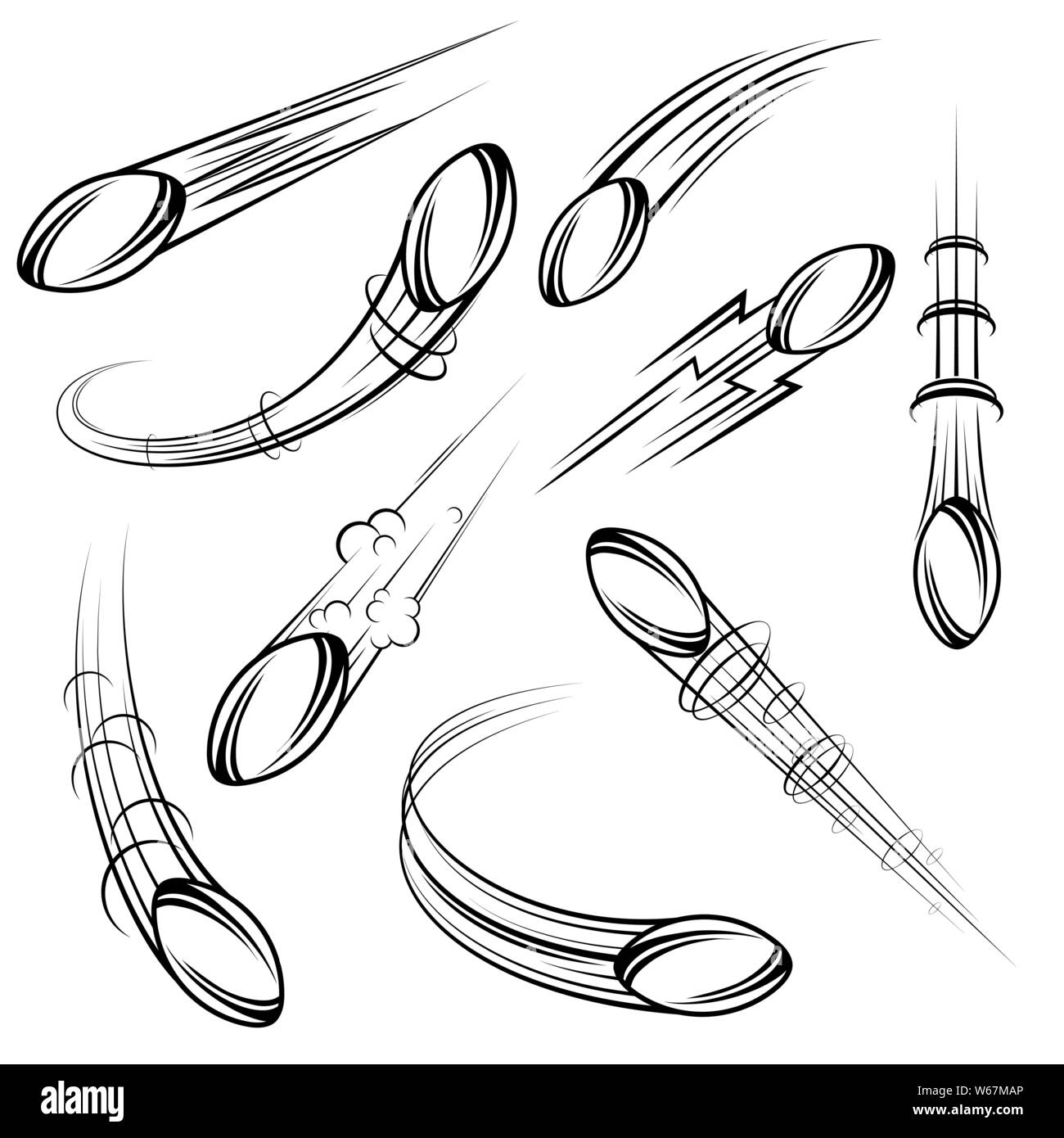 Set di contorno nero rugby sfere movimento isolato su sfondo bianco Illustrazione Vettoriale