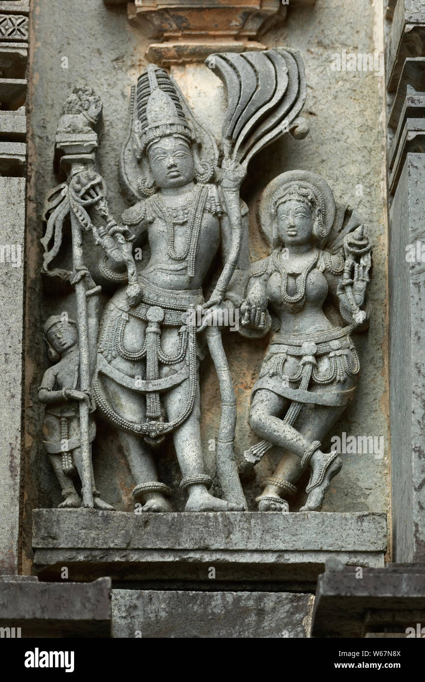 La scultura a Belur tempio vicino Bengaluru (Bangalore),Karnataka, India. Foto Stock