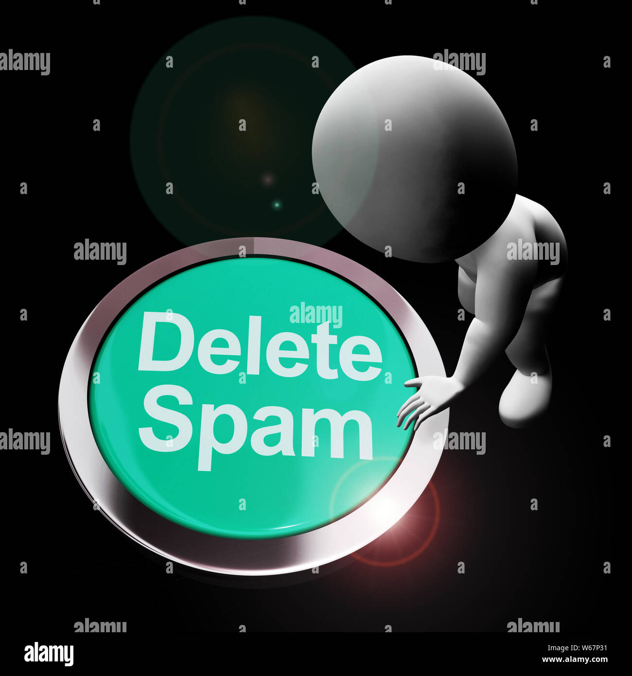 Eliminare lo spam concetto icona significa rimuovere la posta indesiderata e i messaggi di posta elettronica indesiderati. Problema con la spazzatura e cestino online - 3d illustrazione Foto Stock